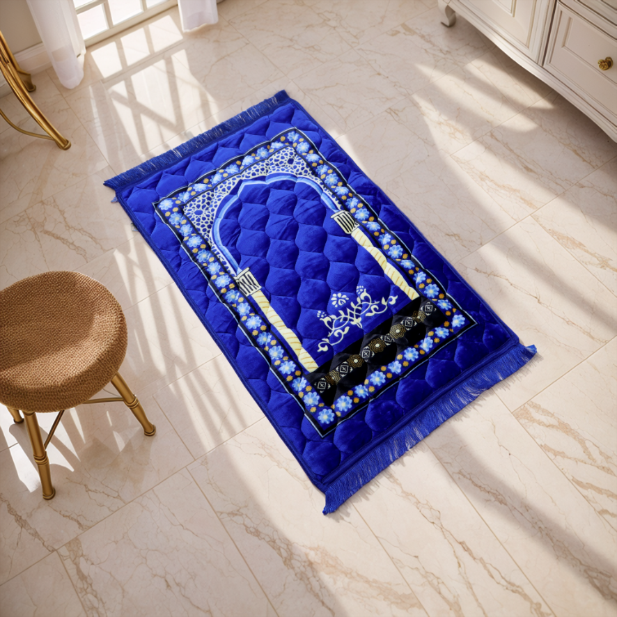 Kiswah Printed Prayer Mat-Indigo Blue