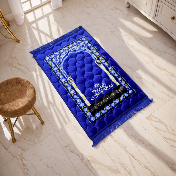 Kiswah Printed Prayer Mat-Indigo Blue