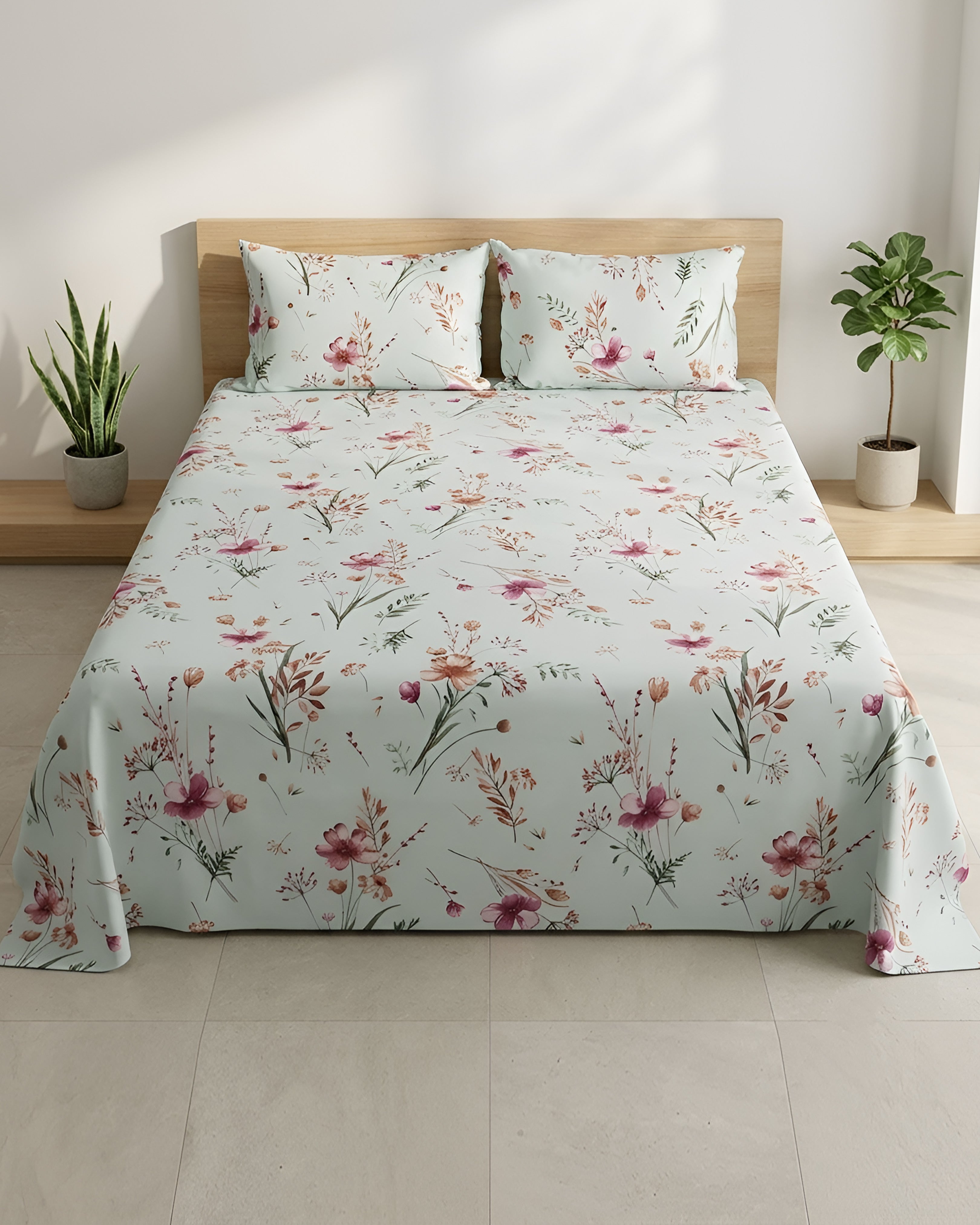 Noira 100% Cotton Printed Bedsheet (Double Bed) | Alba Collection
