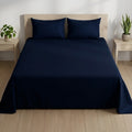 Navy Blue 100% Cotton Double Bedsheet | Sora Collection