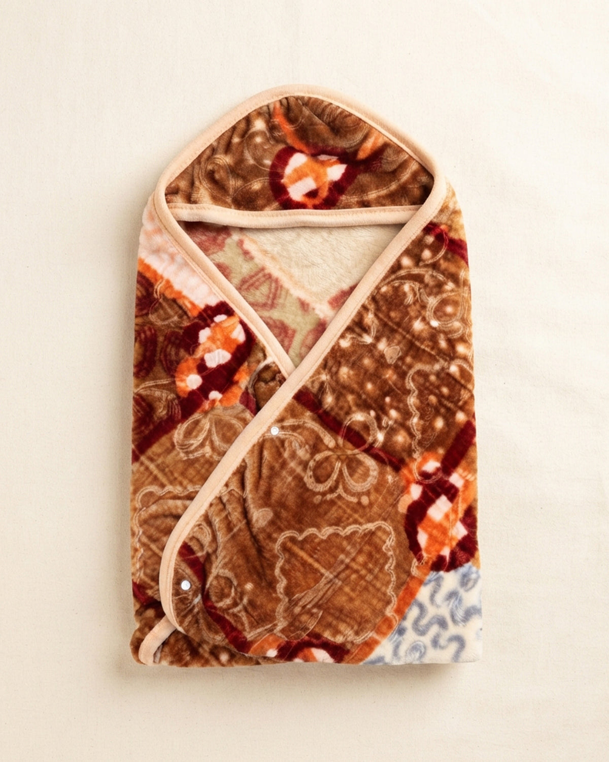 Precious 1-Ply Hood Baby Blanket - Bear Brown