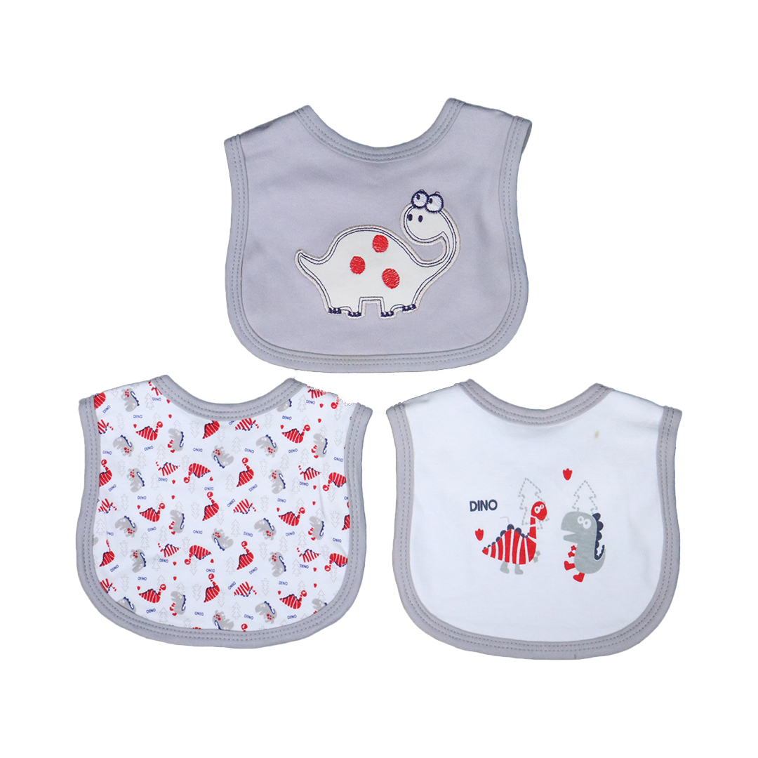 Pack of 3 Baby Bibs Set-Grey Dino