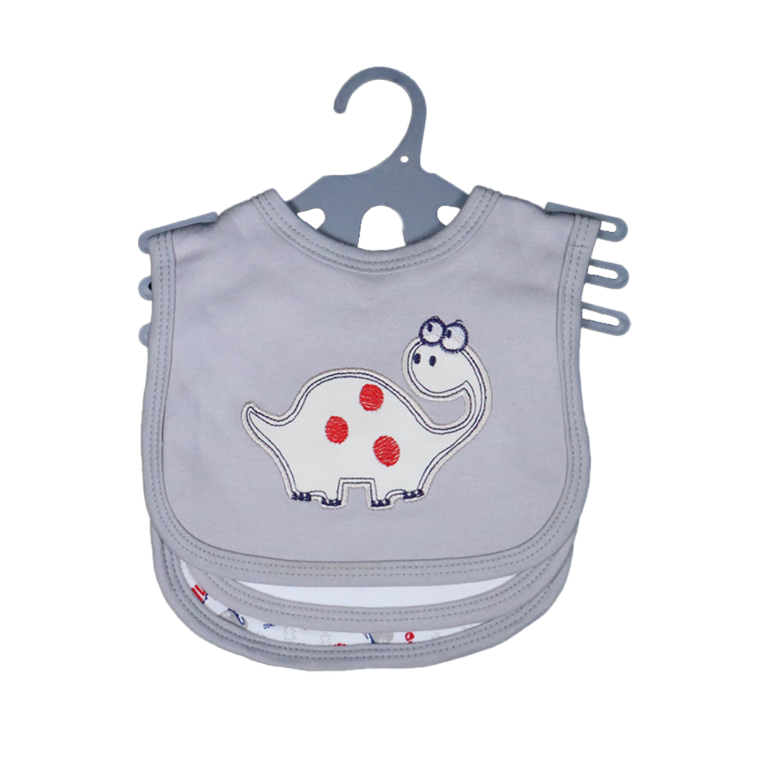 Pack of 3 Baby Bibs Set-Grey Dino