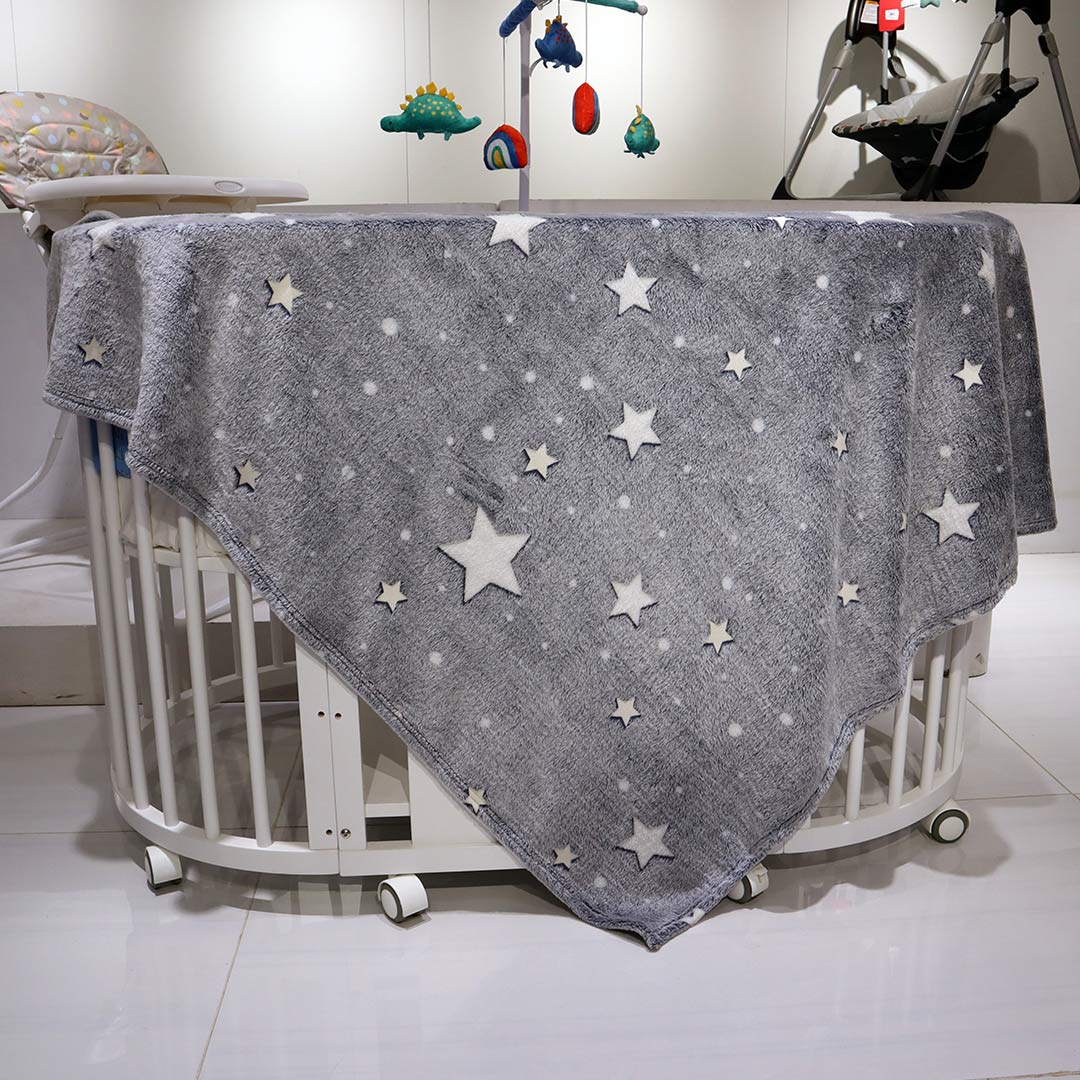 Lumina Glow In The Dark Baby Flannel AC Blankets- Starry Grey