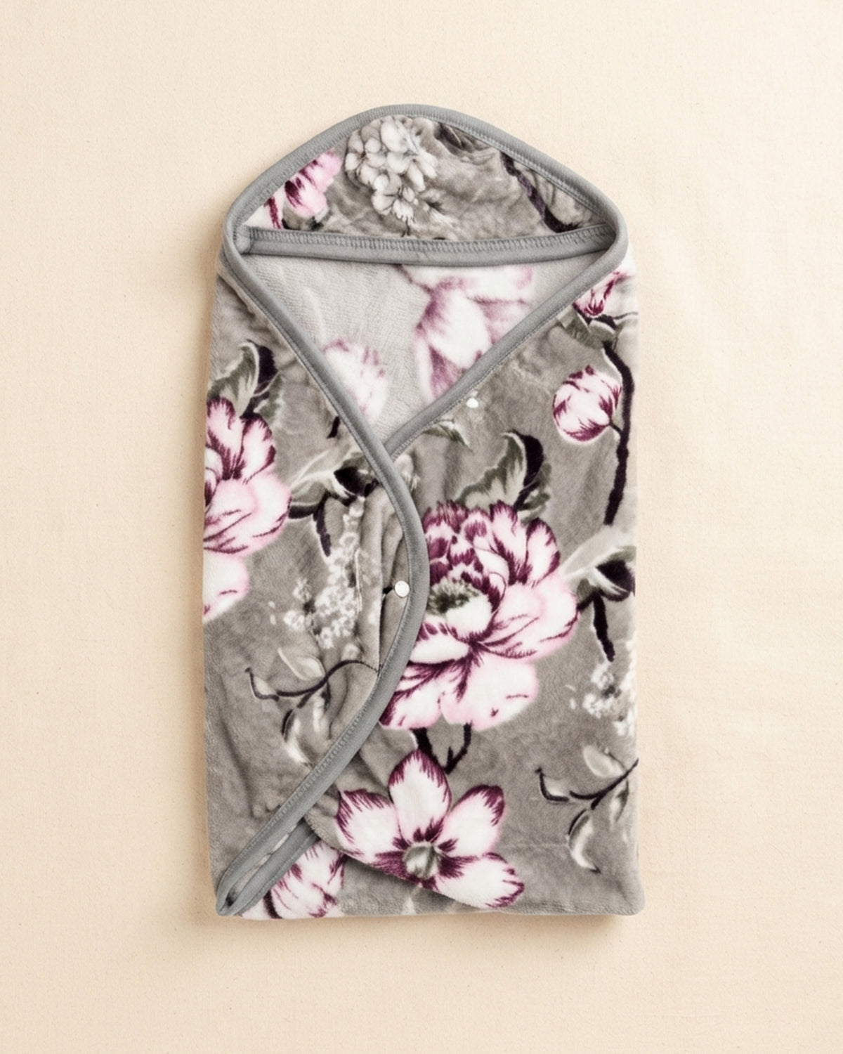 Precious 1-Ply Hood Baby Blanket - Soft Grey