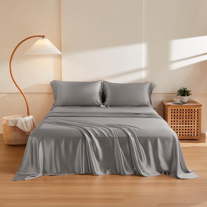 Silk Satin Bed Sheet Grey