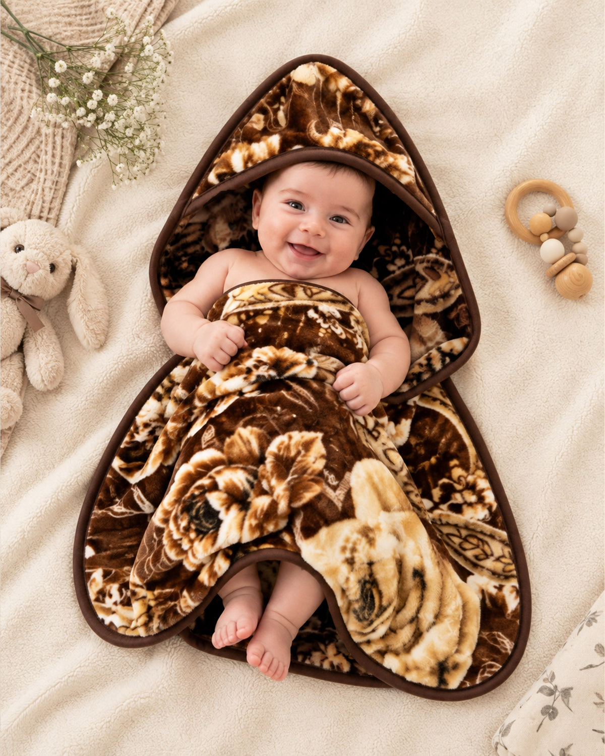 Precious 1-Ply Hood Baby Blanket - Espresso