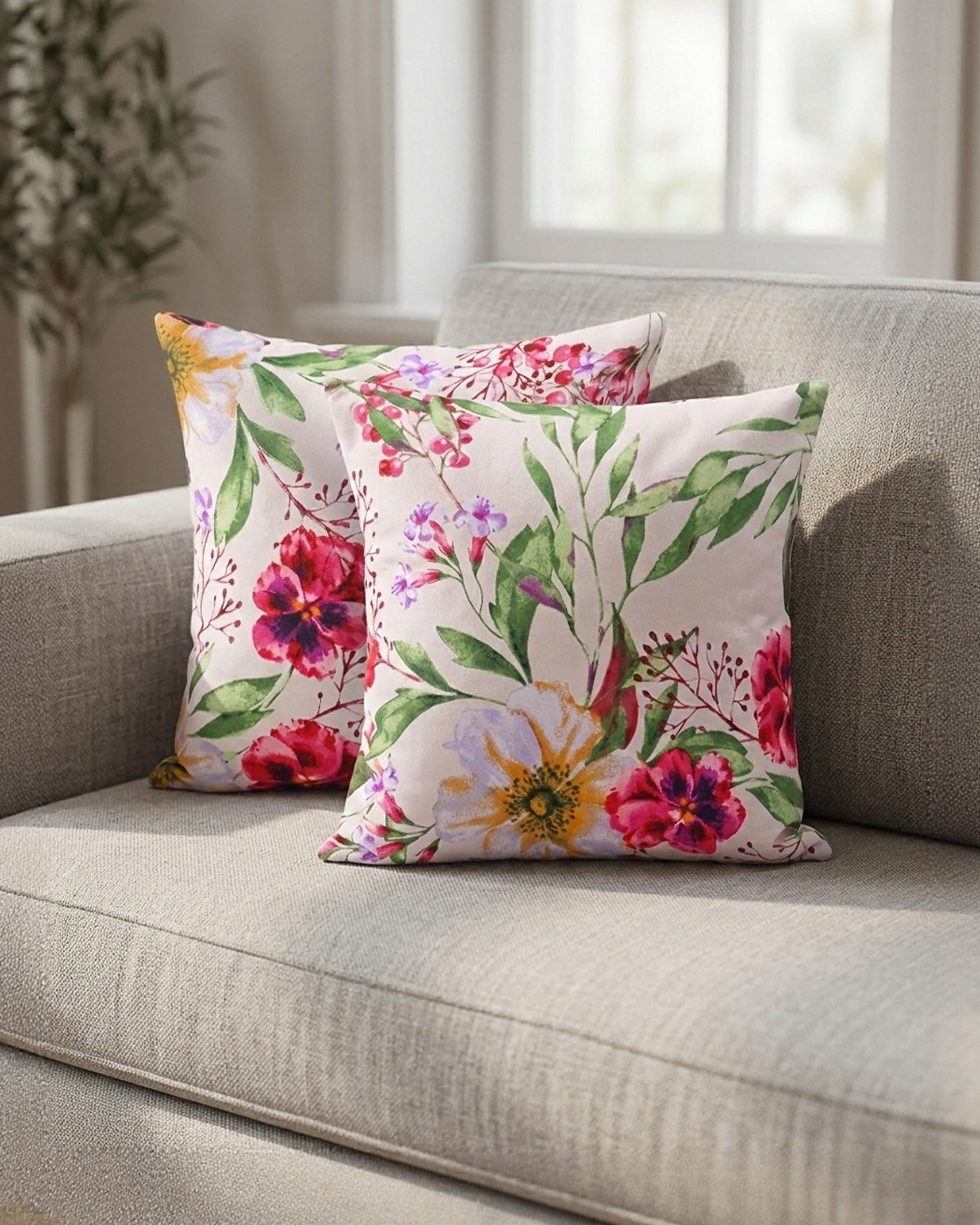 Printed Filled Cushions (Pair) - Floral