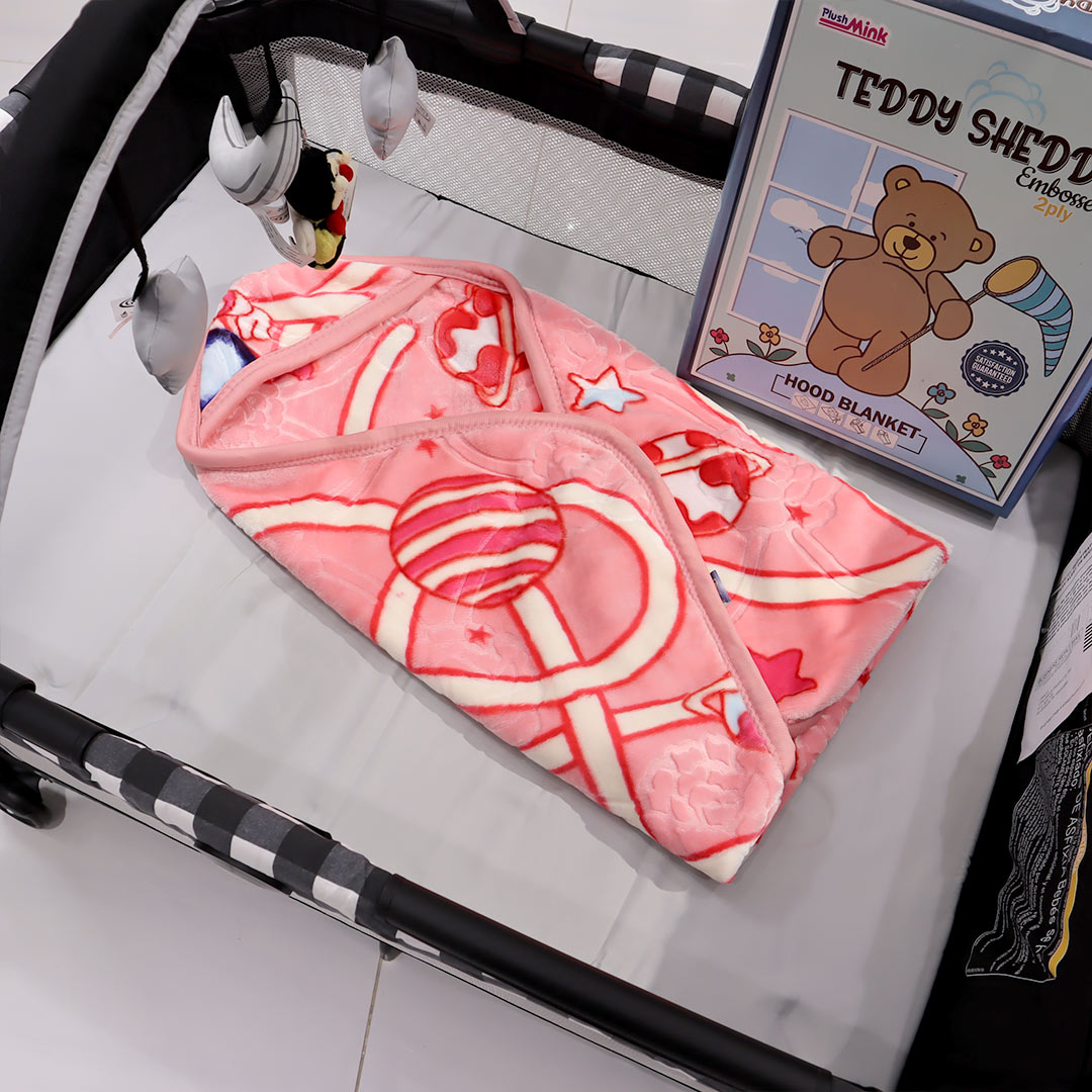 Teddy Sheddy Hooded Baby Blanket - Baby Pink