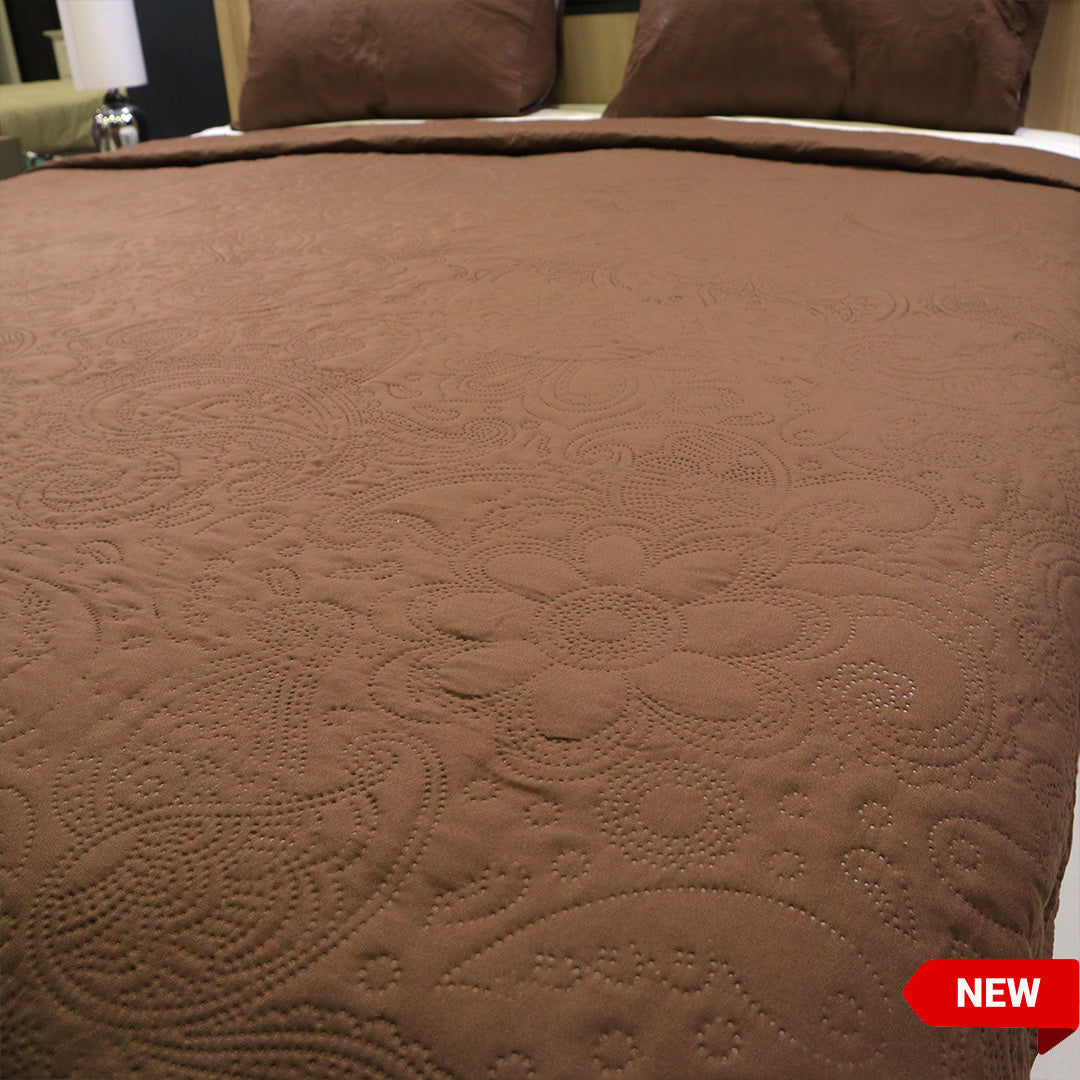 Luxe Bed Spread Sandalwood Quilted Jacquard Embossed