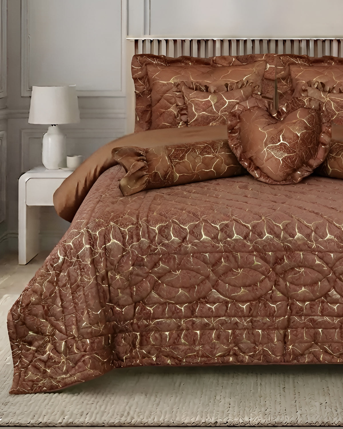 Maia Bed Set 9 Pieces- Rust