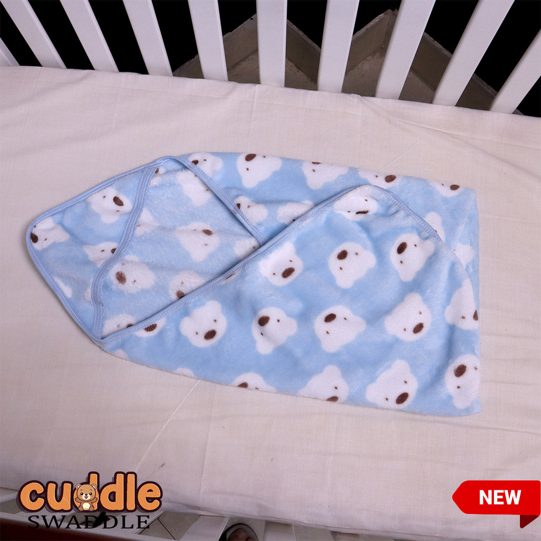 Cuddle Baby Swaddle Blanket with Hood- Pale Blue