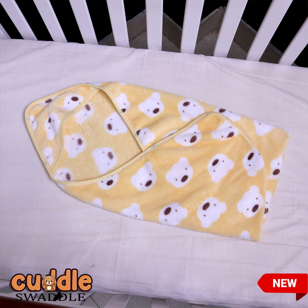 Cuddle Baby Swaddle Blanket with Hood- Pale Yellow