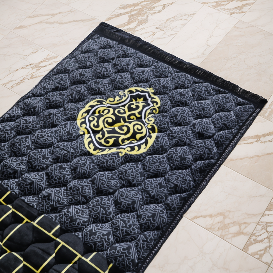 Mughal Janamaz Printed Prayer Mat- Qibla Black