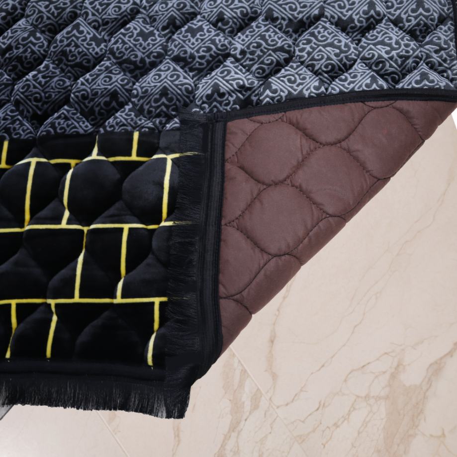 Mughal Janamaz Printed Prayer Mat- Qibla Black