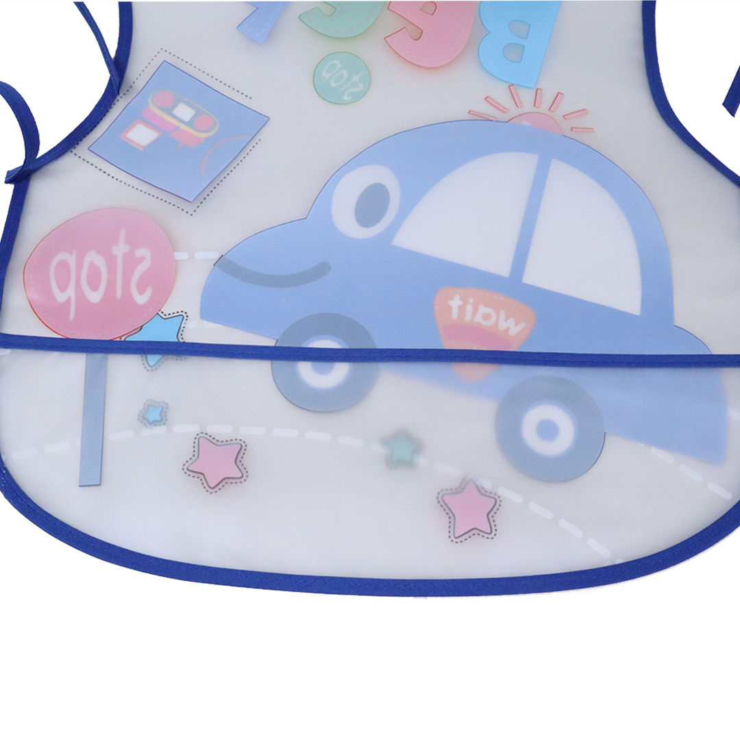 Mom's Hug Plastic Baby Bib - Blue Car