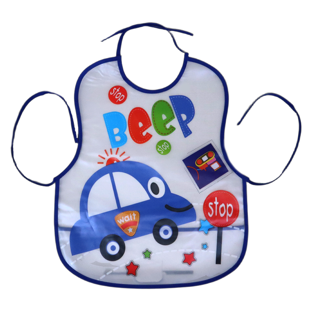 Mom's Hug Plastic Baby Bib - Blue Car