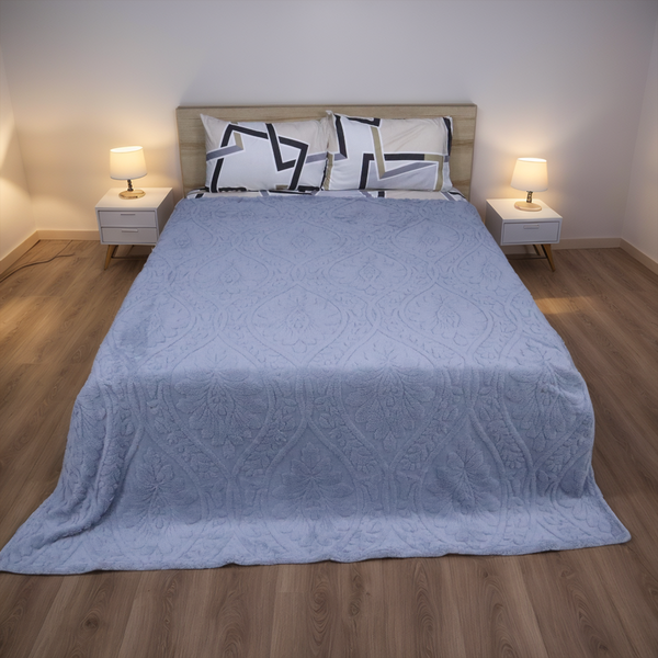 Sherpa Jacquard throw Blanket- Blue