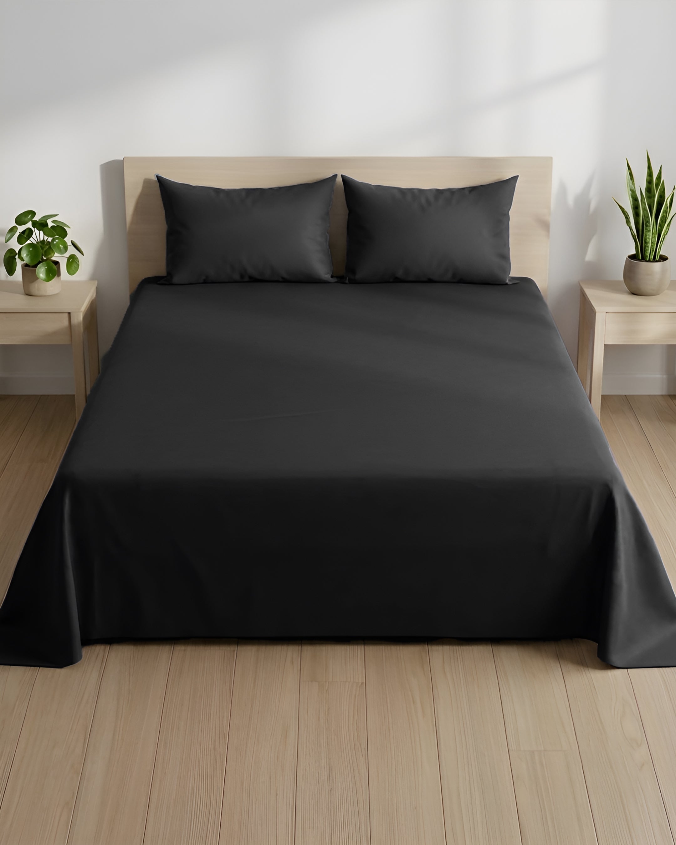 Charcoal 100% Cotton King Bedsheet | Sora Collection