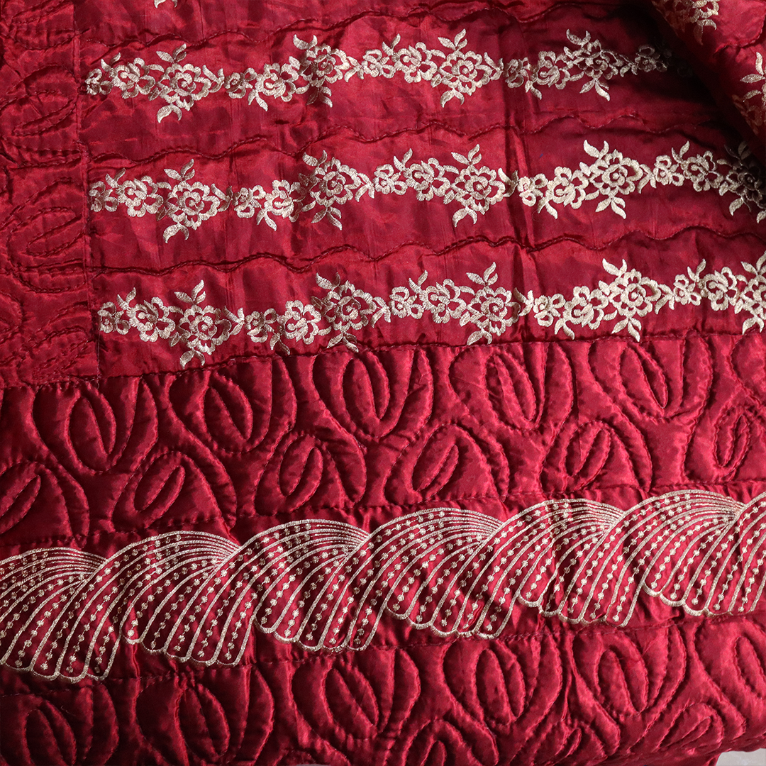 Ruby Silk 9 Pieces Embroidered Bed Set- Deep Maroon
