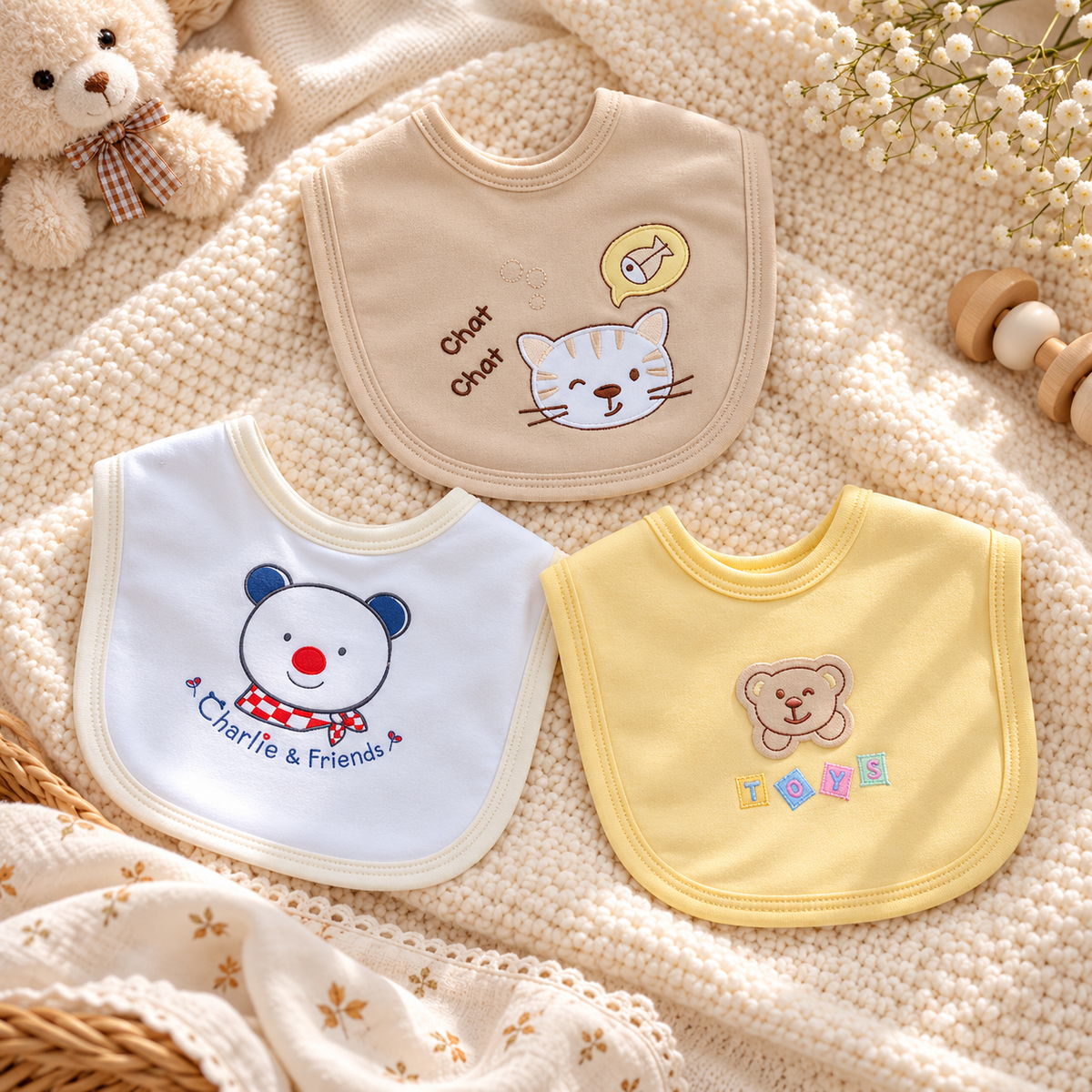 Pack of 3 Baby Bibs Set-Teddy