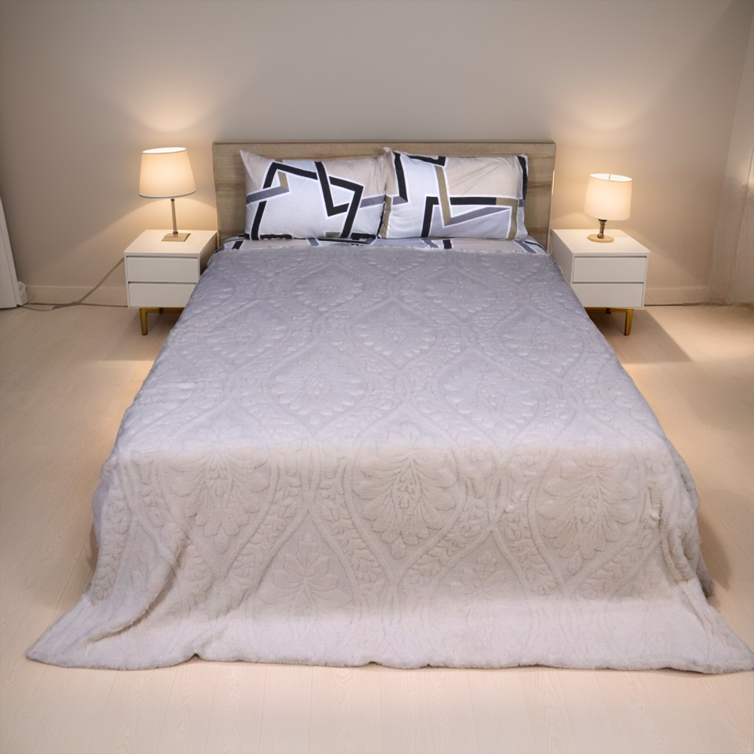 Sherpa Jacquard Throw Blanket - Cream