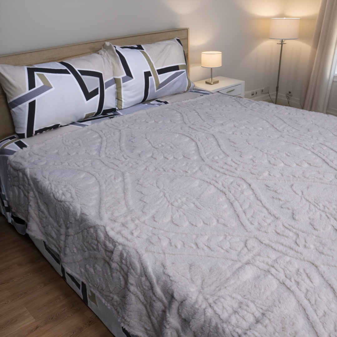 Sherpa Jacquard Throw Blanket - Cream