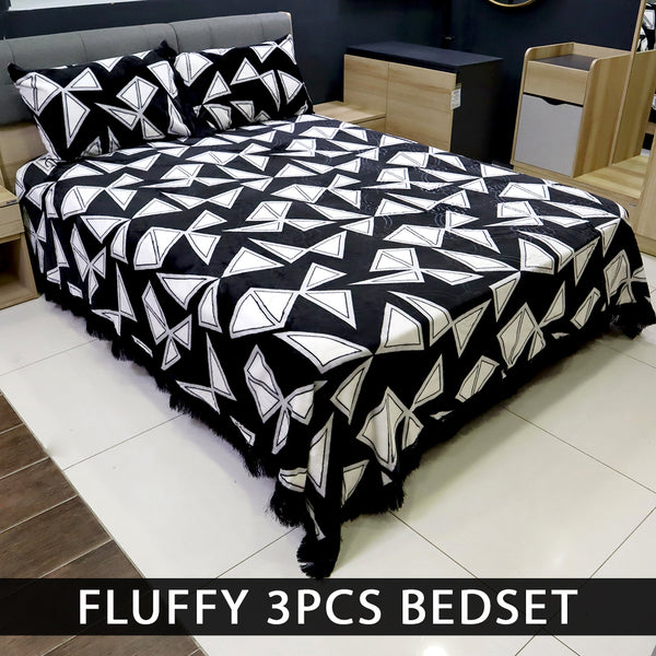 Fluffy 3 Pieces Bed Set- Black Trigon