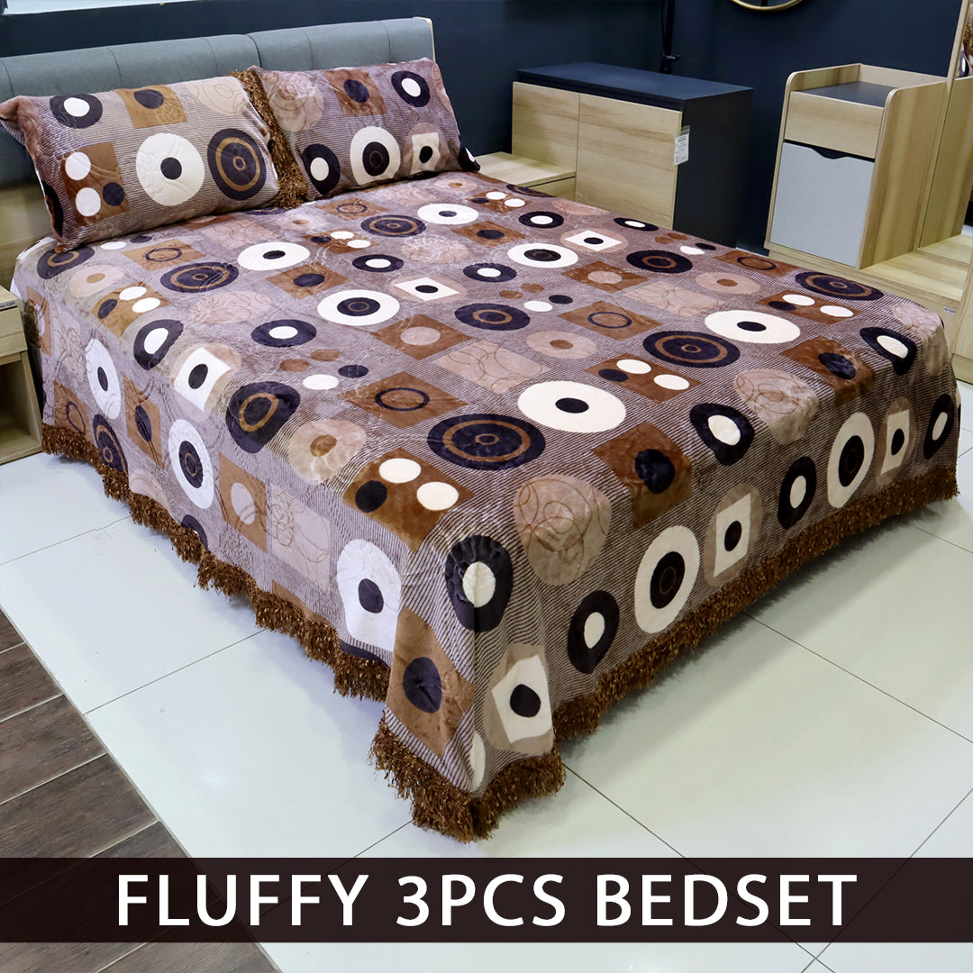 Fluffy 3 Pieces Bed Set- Brown