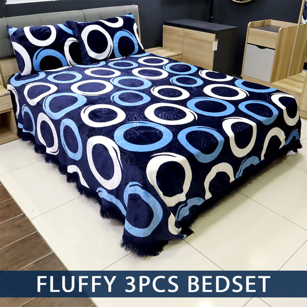 Fluffy 3 Pieces Bed Set- Navy