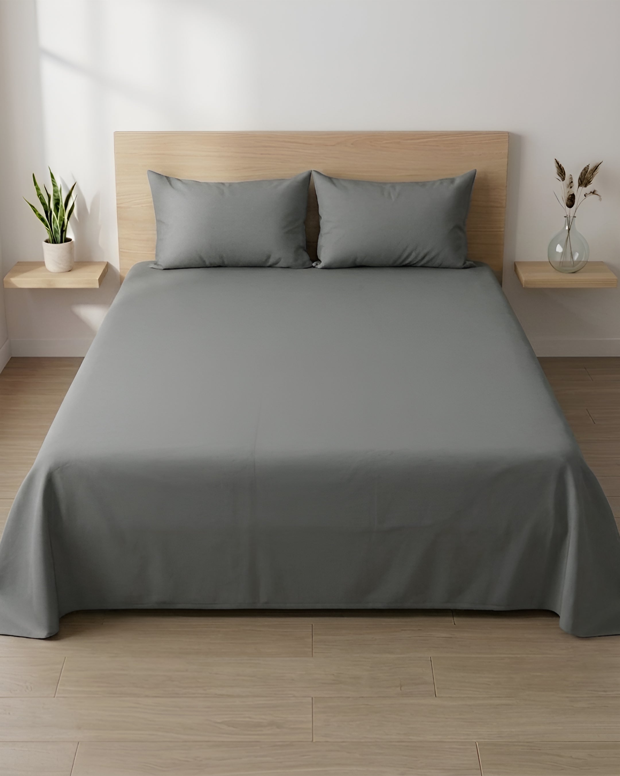 Grey 100% Cotton King Bedsheet | Sora Collection