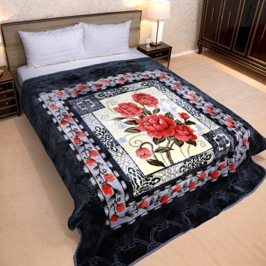 Trendy Double Bed Single Ply Blanket - Dark Bloom