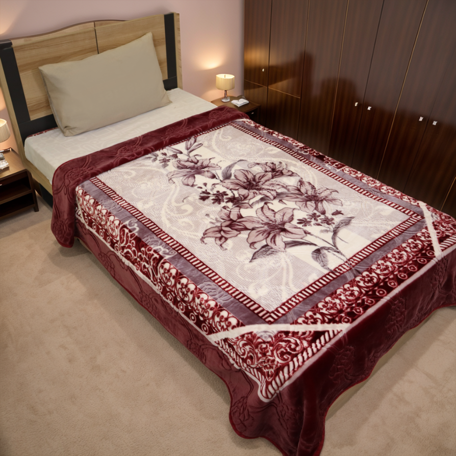 Harmony 2KG 1-Ply Single Bed Blanket - Wine Thread