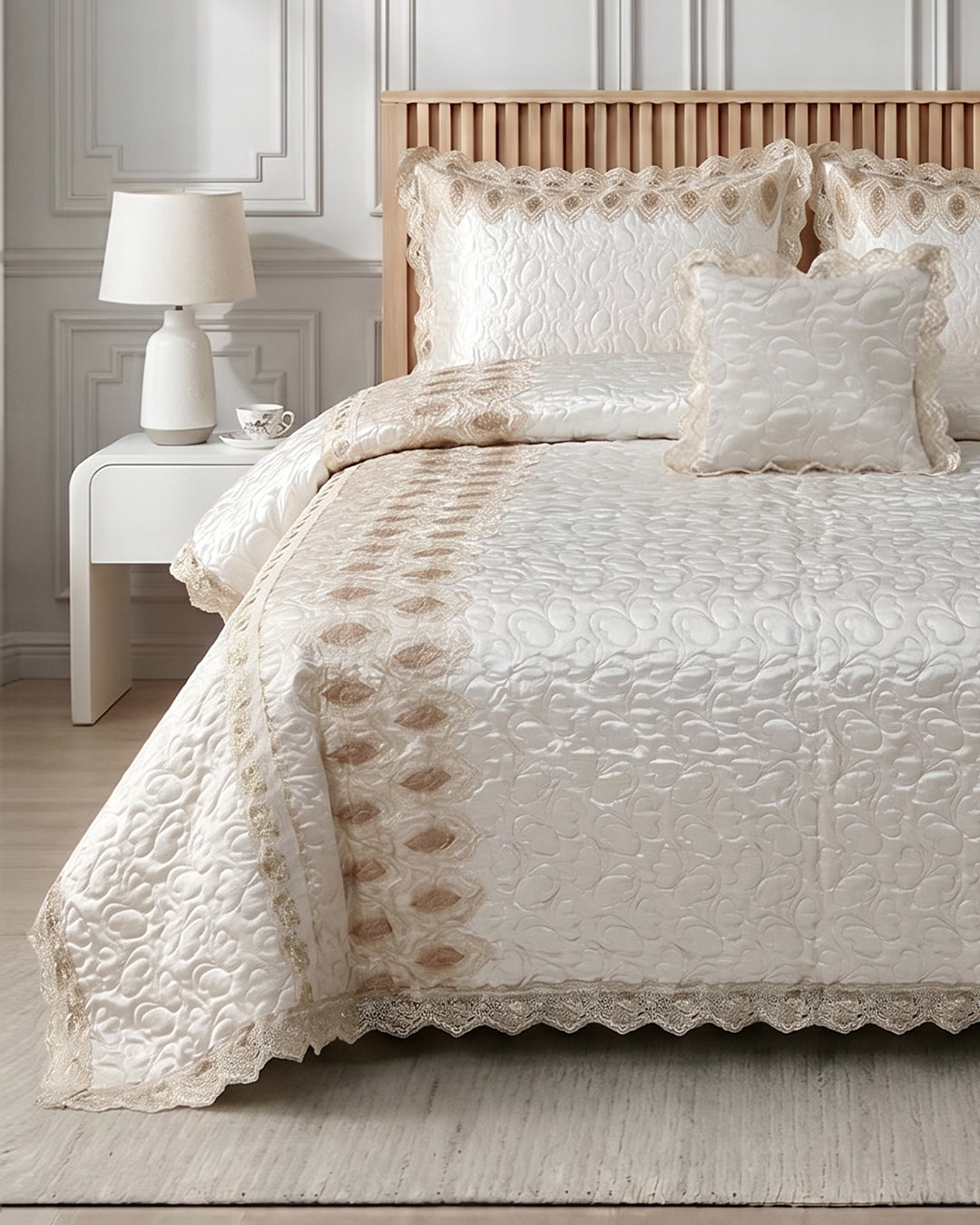 Opal 4 Piece Silk Bed Set- Cream