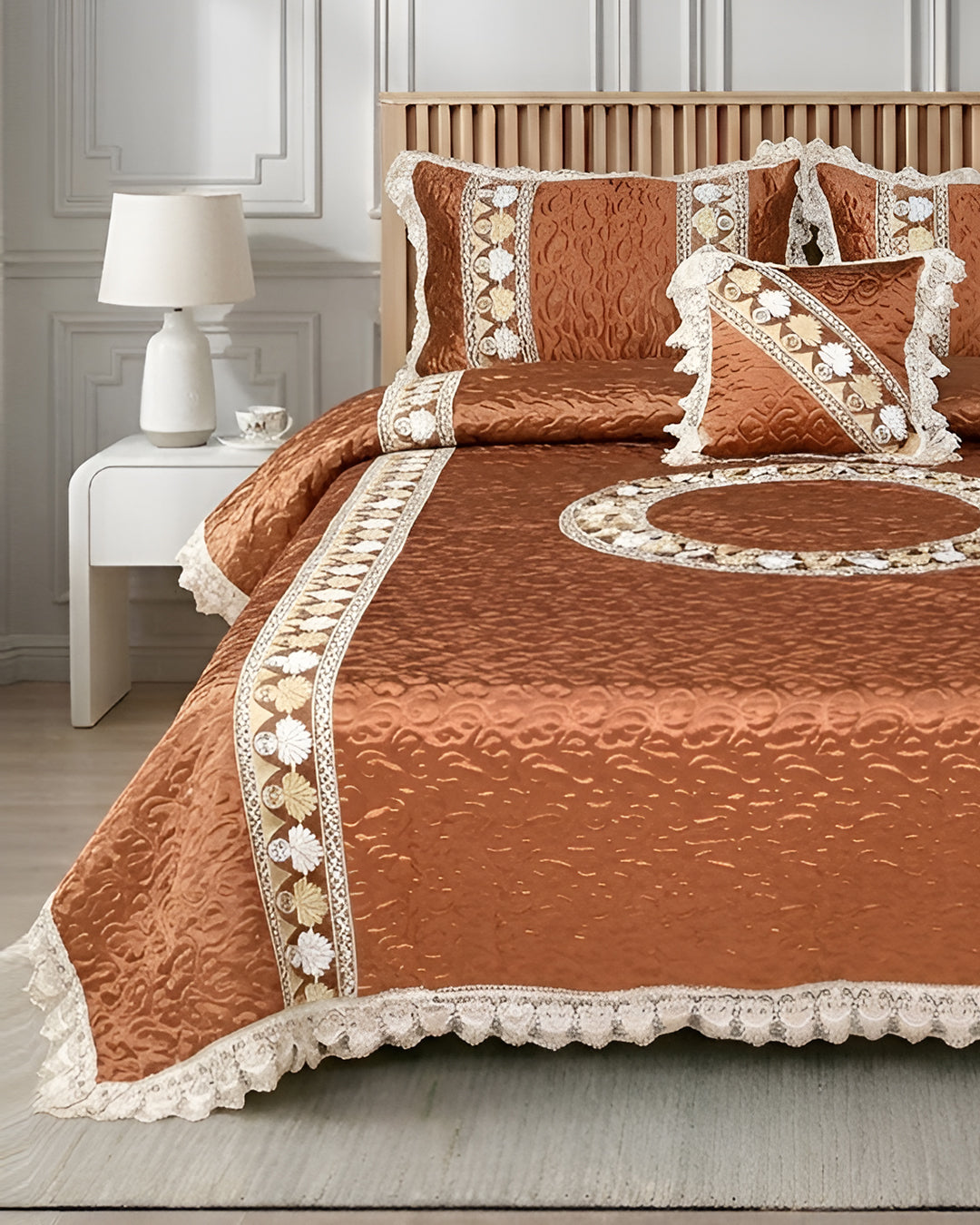 Opal 4 Piece Silk Bed Set- Peach