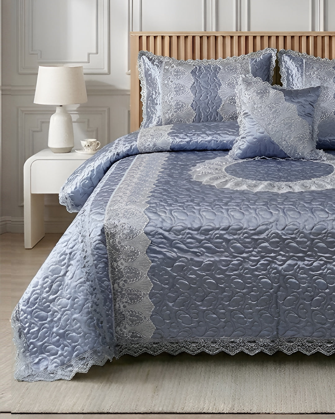 Opal 4 Piece Silk Bed Set- Silver