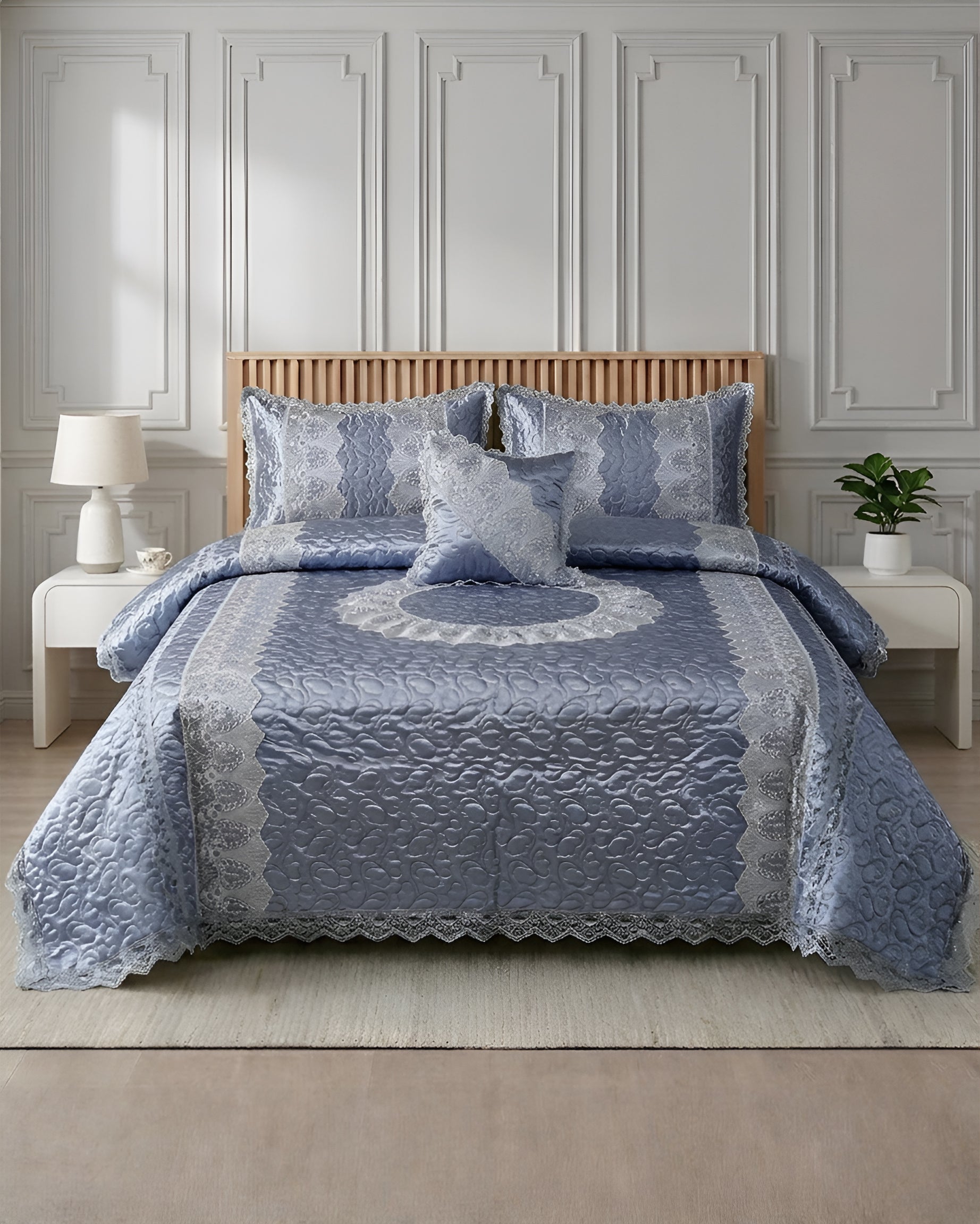 Opal 4 Piece Silk Bed Set- Silver