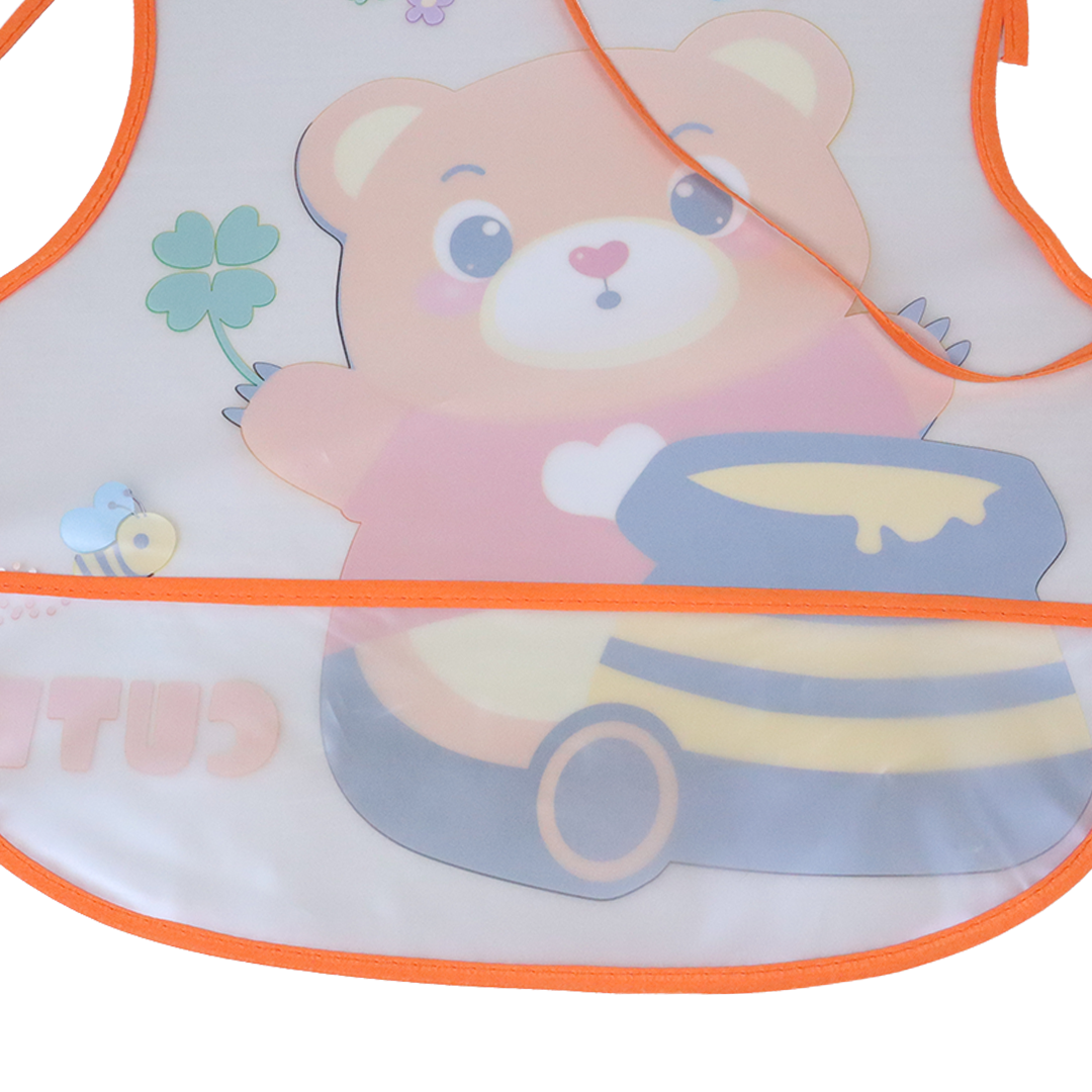 Mom's Hug Plastic Baby Bib - Orange Bear