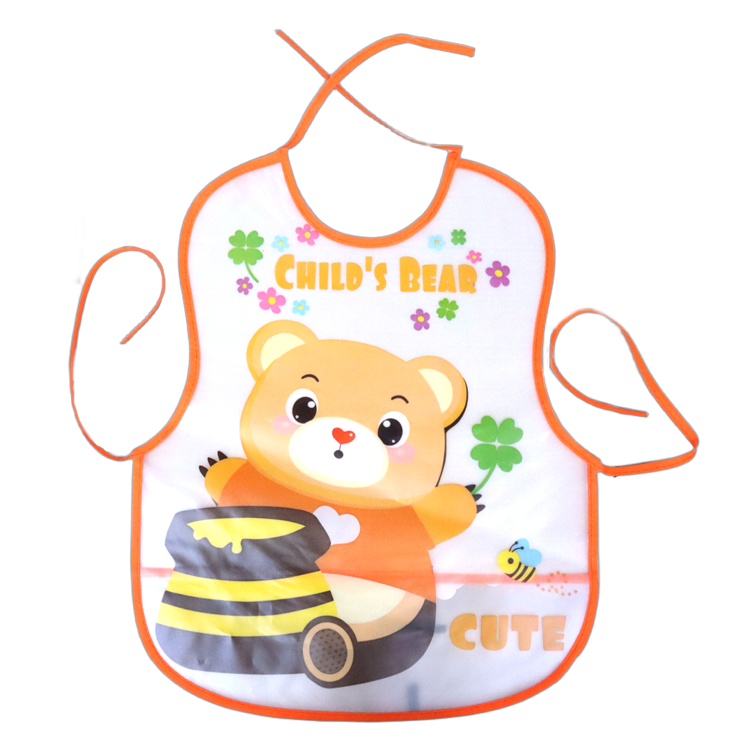 Mom's Hug Plastic Baby Bib - Orange Bear