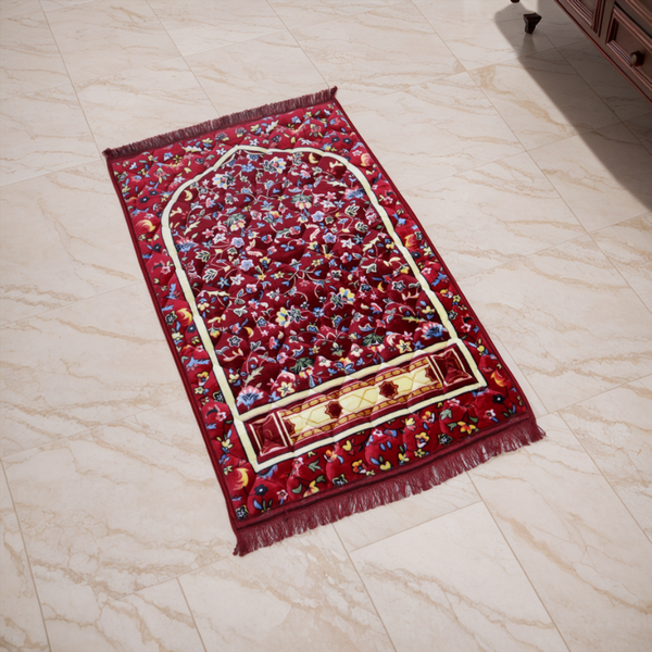 Mughal Janamaz Printed Prayer Mat-Carmine