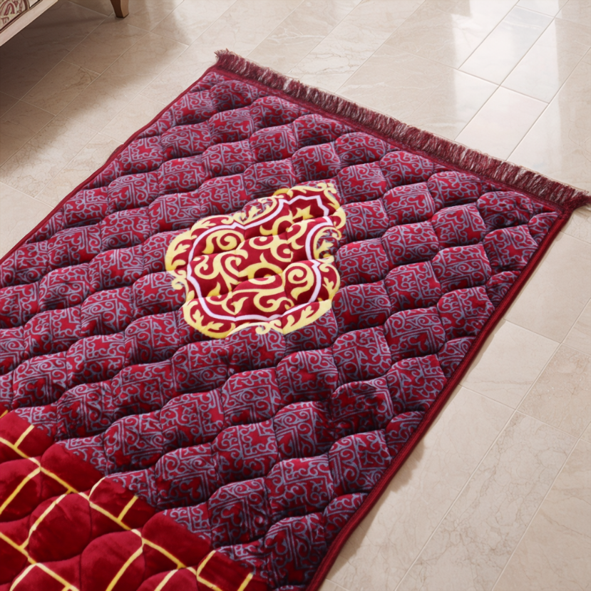 Mughal Janamaz Printed Prayer Mat- Qibla Maroon