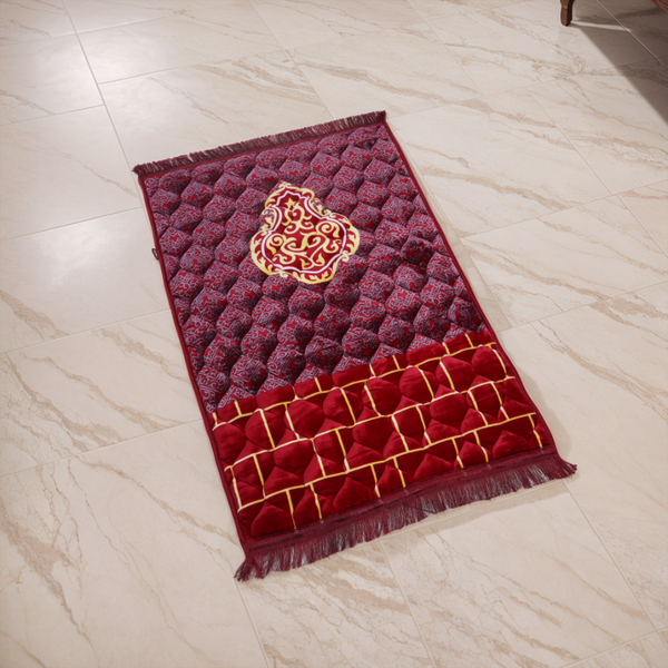 Mughal Janamaz Printed Prayer Mat- Qibla Maroon