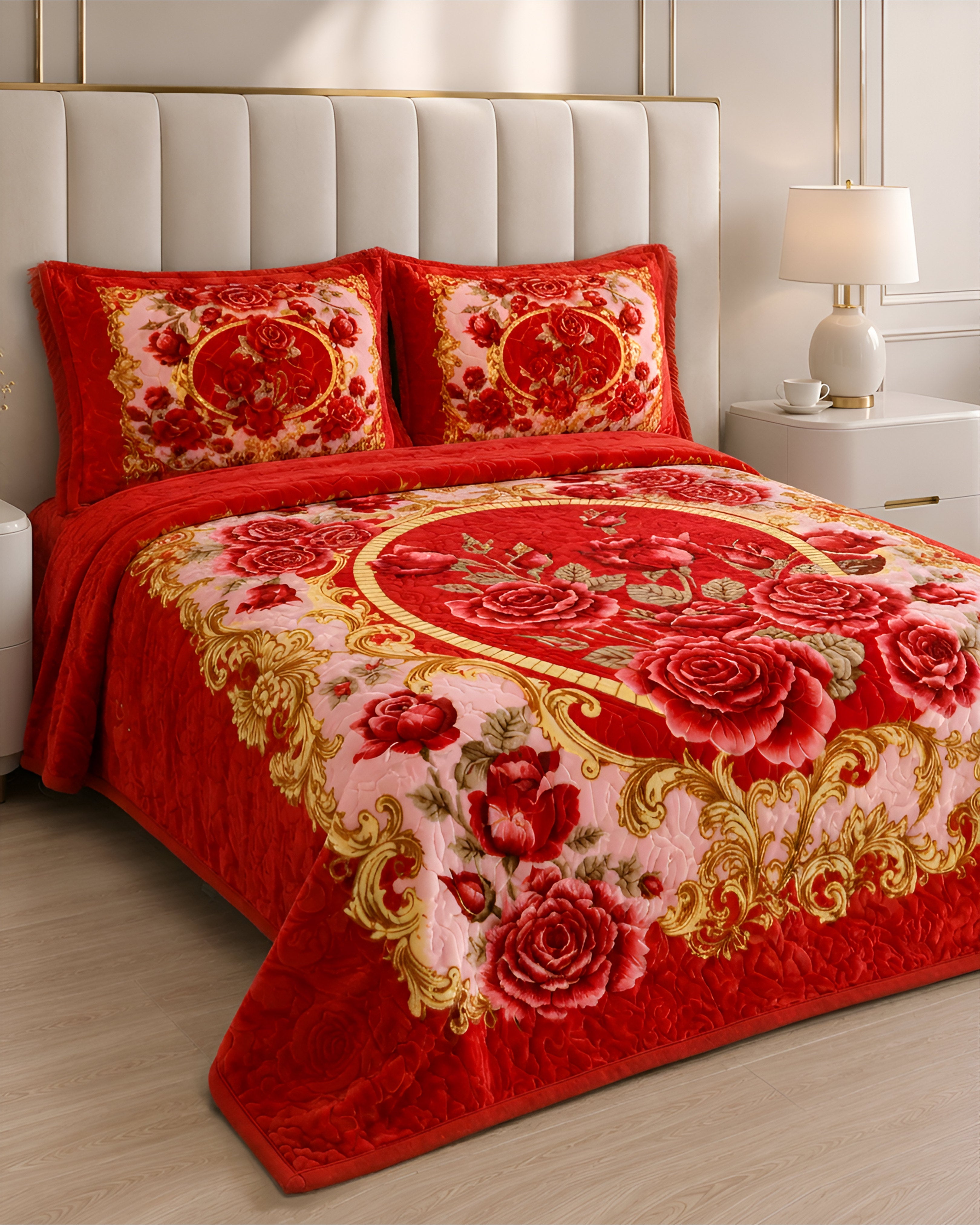 Twilight Marvell Bed Set 4 Piece-Blush Red