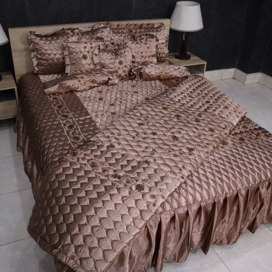 Ruby Silk 9 Pieces Embroidered Bed Set - Hazel Bliss