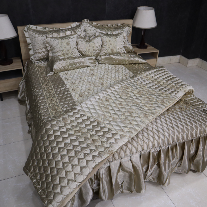 Ruby Silk 9 Pieces Embroidered Bed Set - Mint Bliss