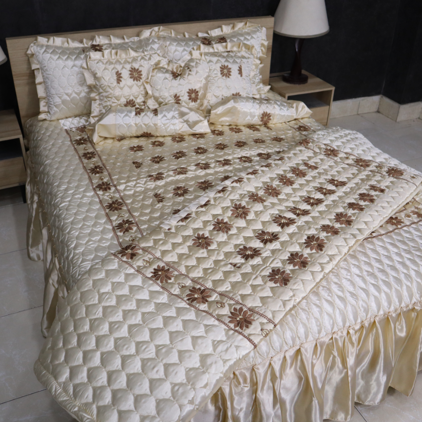 Ruby Silk 9 Pieces Embroidered Bed Set - Moonlit Bliss