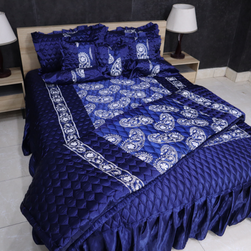 Ruby Silk 9 Pieces Embroidered Bed Set - Twilight Bliss