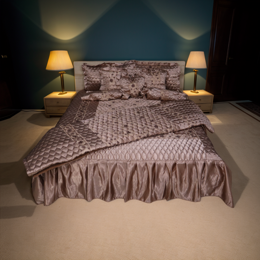 Ruby Silk 9 Pieces Embroidered Bed Set - Hazel Bliss