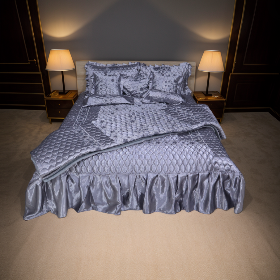 Ruby Silk 9 Piece Embroidered Bed Set - Metallic Bliss