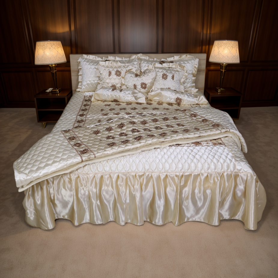 Ruby Silk 9 Pieces Embroidered Bed Set - Moonlit Bliss